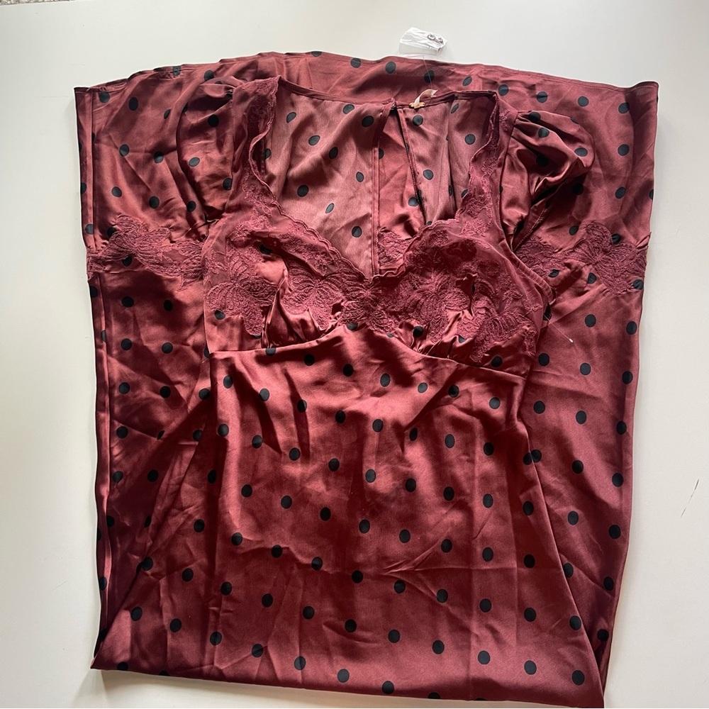 Free People Burgundy Polka Dot Lace-Trim Maxi Dress - Picture 3 of 13